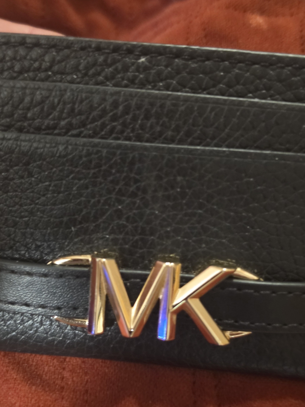 Michael Kors Womens Black Leather Card Holder with Gold MK Logo